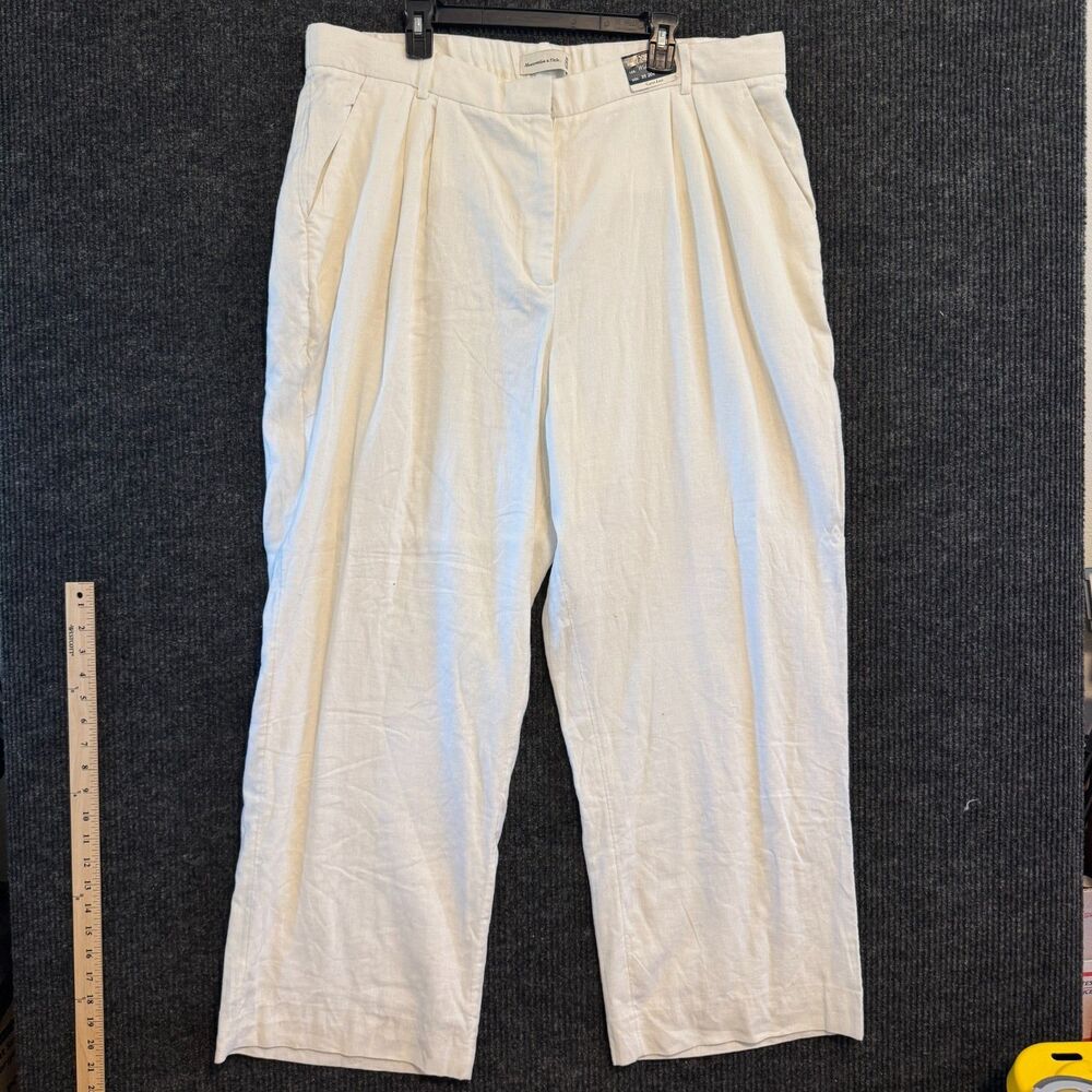 Abercrombie & Fitch Curve Love Sloane Tailored Wide Leg Linen Pants 35 20R NWT